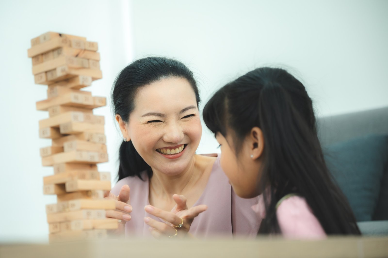 children development education, mother and daughter family playing and learning fun